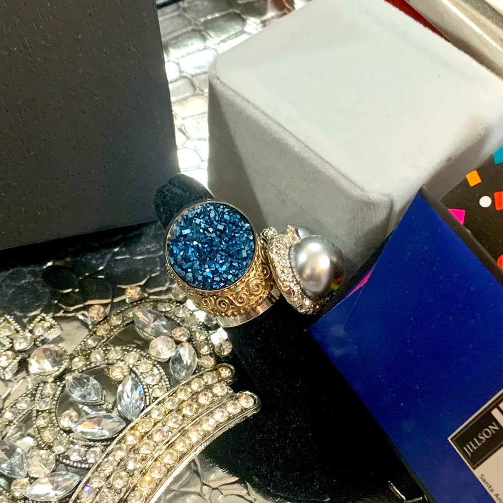 Blue Druzy Quartz Ring